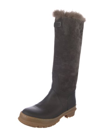 Brunello Cucinelli Leather Fur Trim Rain Boots