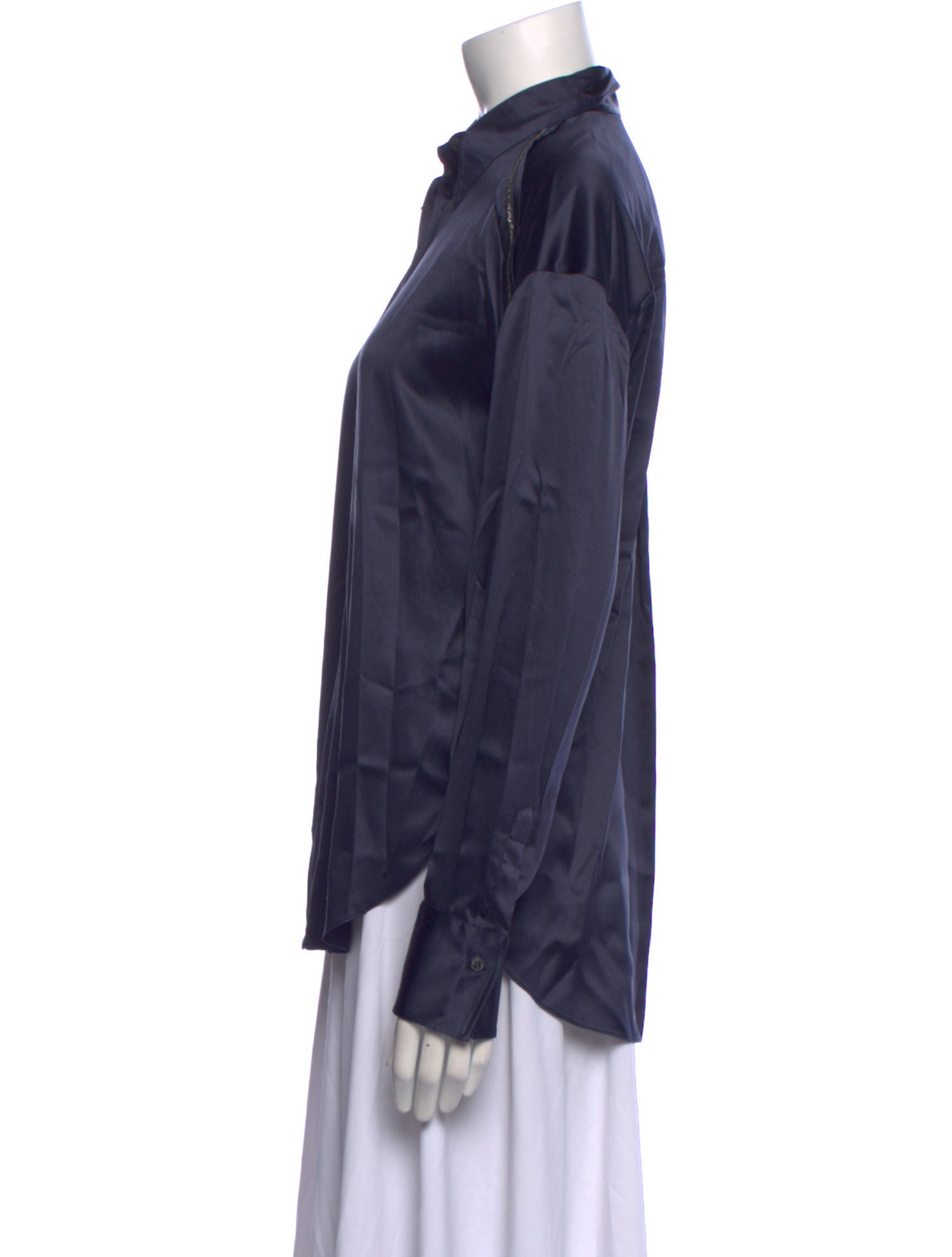 Brunello Cucinelli Silk Long Sleeve Button-Up Top