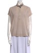 Brunello Cucinelli Mock Neck Short Sleeve Button-Up Top