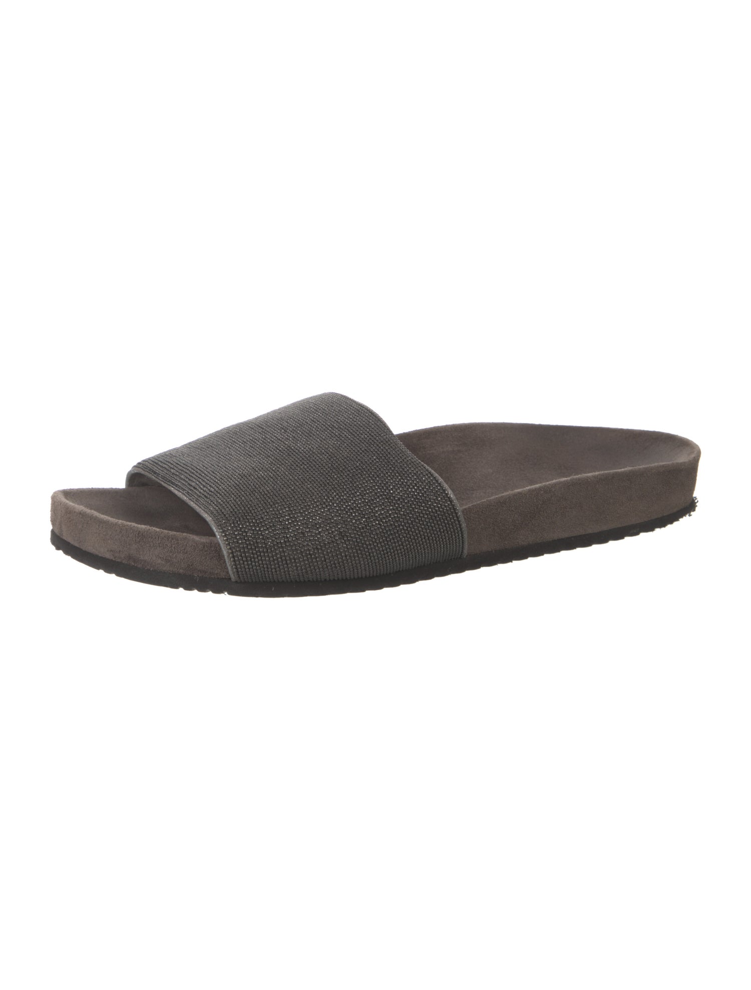 Brunello Cucinelli Suede Beaded Accents Slides