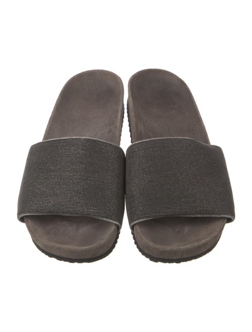 Brunello Cucinelli Suede Beaded Accents Slides