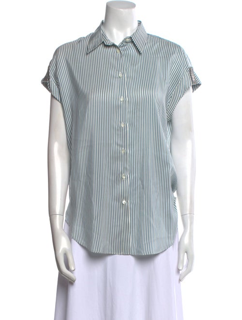 Brunello Cucinelli Silk Striped Button-Up Top