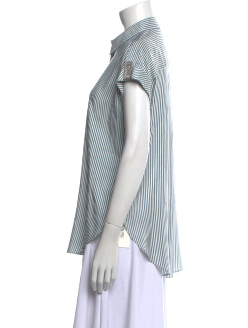 Brunello Cucinelli Silk Striped Button-Up Top