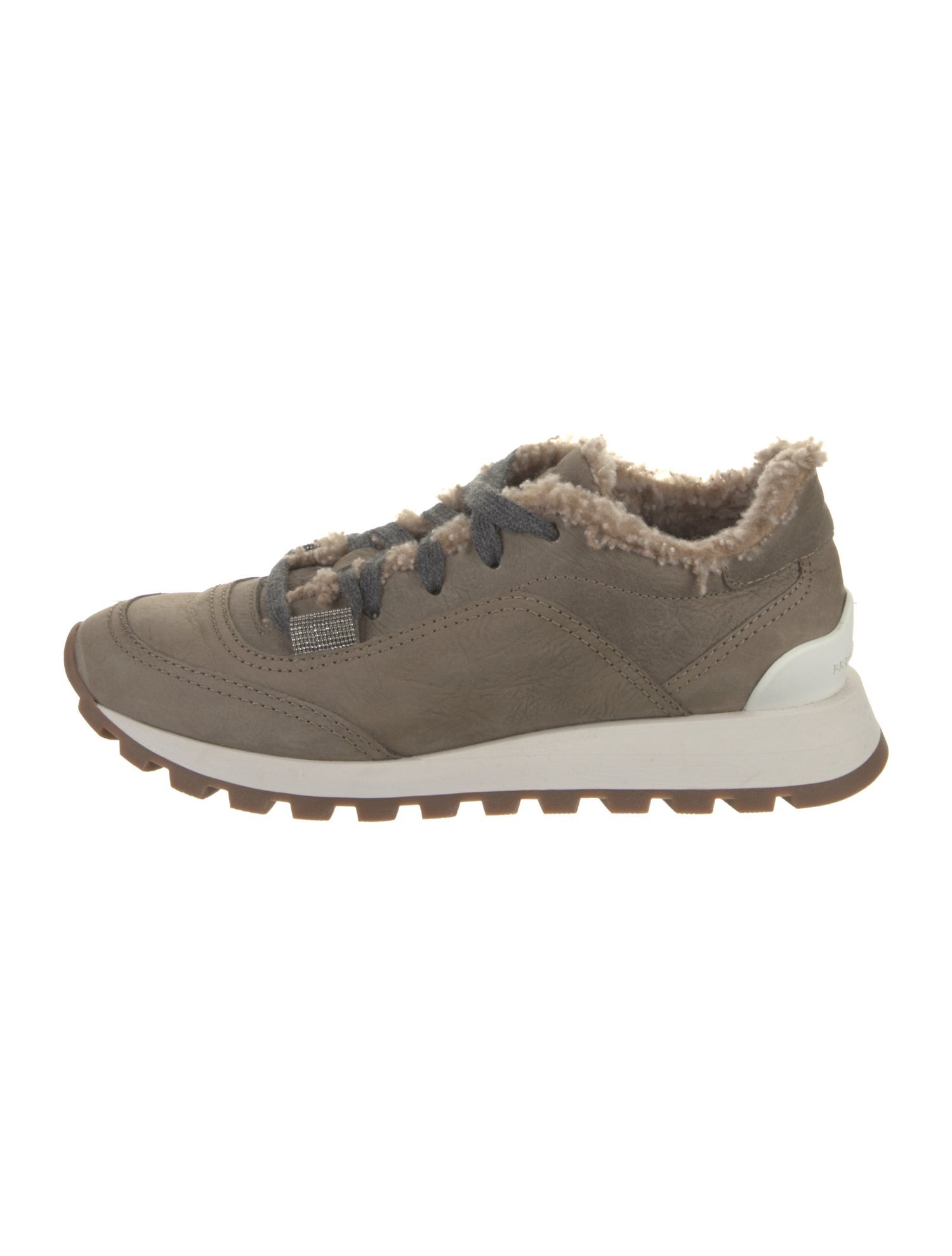 Brunello Cucinelli Leather Faux Fur Trim Sneakers