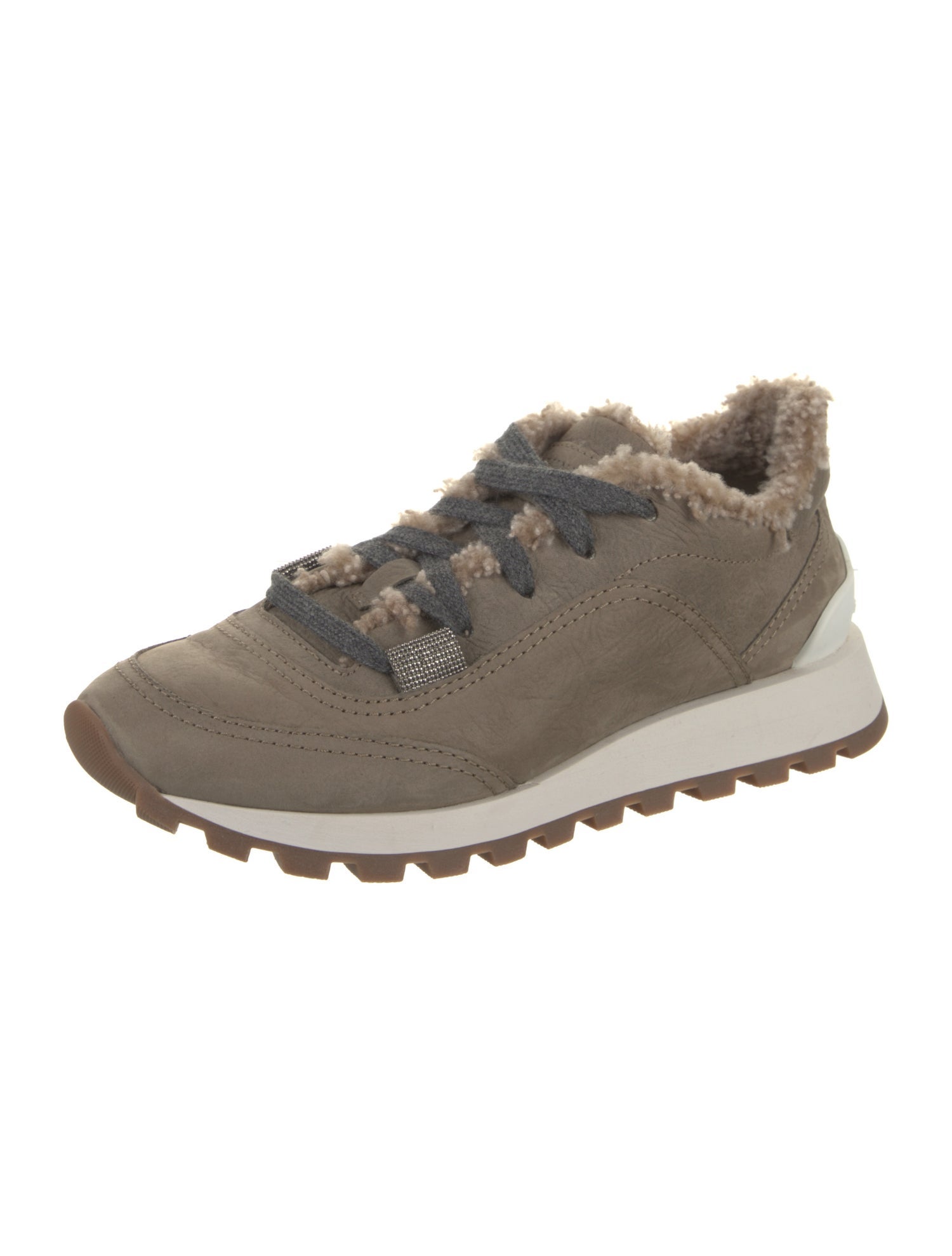 Brunello Cucinelli Leather Faux Fur Trim Sneakers