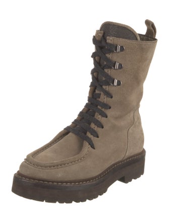 Brunello Cucinelli Monili Suede Combat Boots
