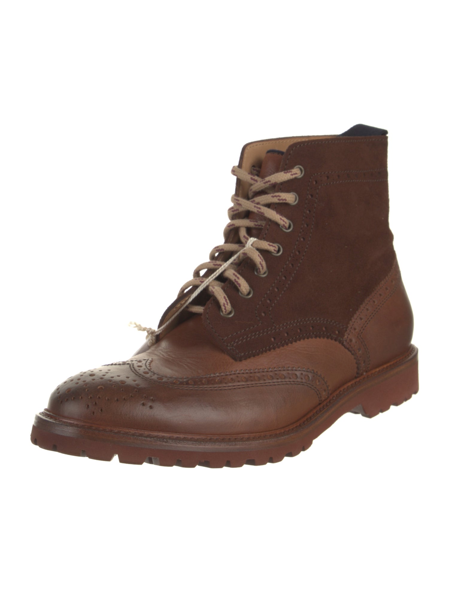 Brunello Cucinelli Leather Eyelet Trim Lace-Up Boots