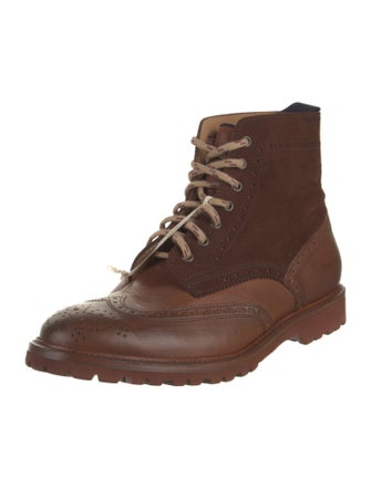 Brunello Cucinelli Leather Eyelet Trim Lace-Up Boots