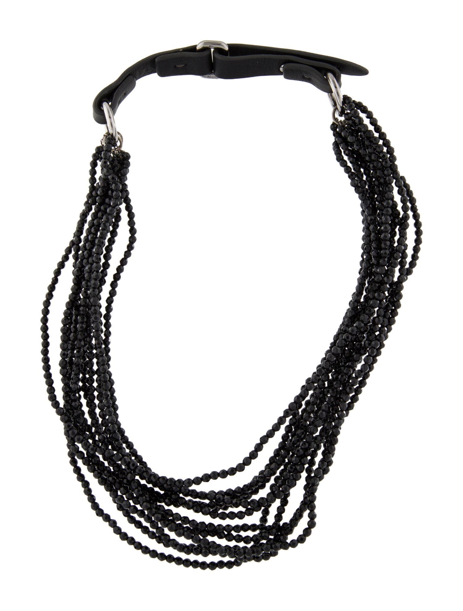 Brunello Cucinelli Leather Beaded Multistrand Choker Necklace