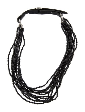 Brunello Cucinelli Leather Beaded Multistrand Choker Necklace