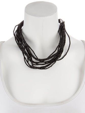 Brunello Cucinelli Leather Beaded Multistrand Choker Necklace