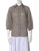 Brunello Cucinelli Striped Three-Quarter Sleeve Button-Up Top