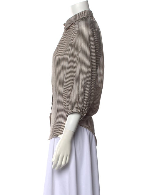 Brunello Cucinelli Striped Three-Quarter Sleeve Button-Up Top