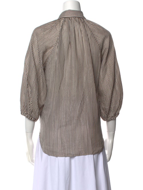 Brunello Cucinelli Striped Three-Quarter Sleeve Button-Up Top