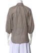 Brunello Cucinelli Striped Three-Quarter Sleeve Button-Up Top