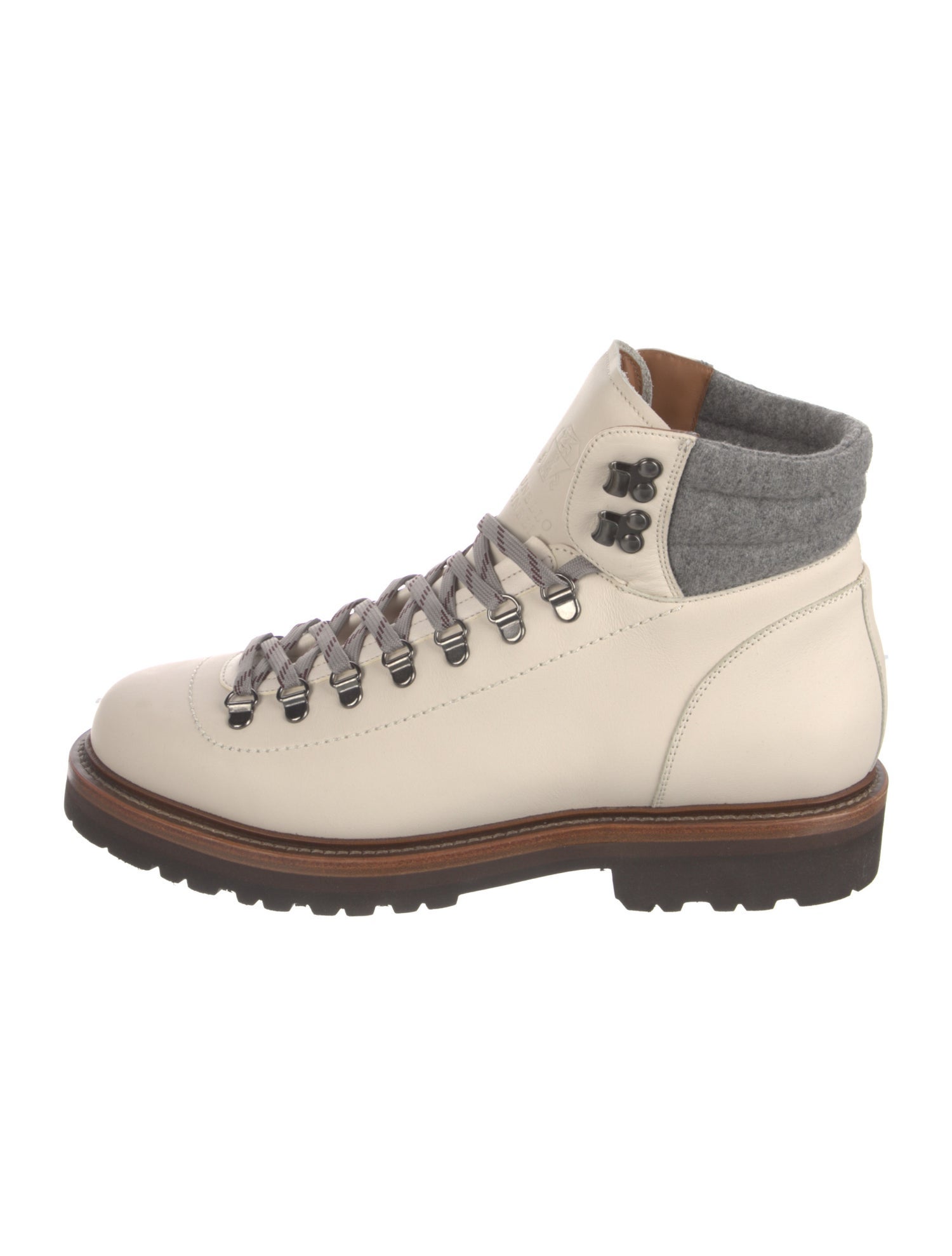 Brunello Cucinelli Leather Colorblock Pattern Hiking Boots