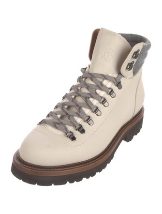Brunello Cucinelli Leather Colorblock Pattern Hiking Boots