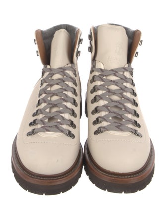 Brunello Cucinelli Leather Colorblock Pattern Hiking Boots