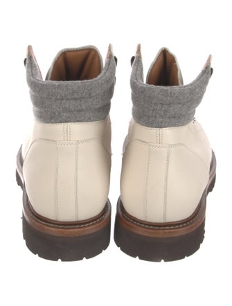 Brunello Cucinelli Leather Colorblock Pattern Hiking Boots
