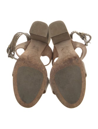 Brunello Cucinelli Leather Colorblock Pattern Slingback Sandals