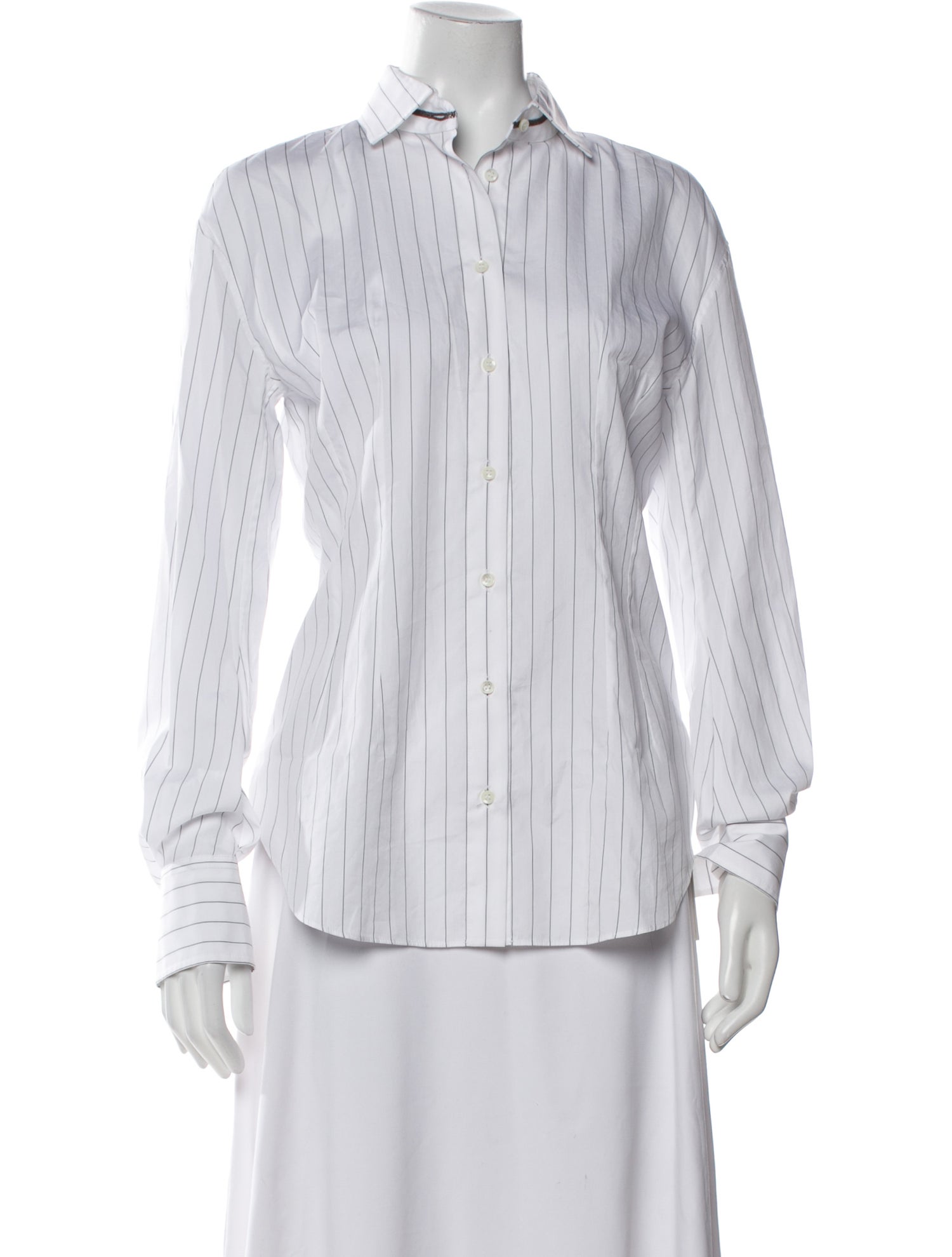 Brunello Cucinelli Striped Long Sleeve Button-Up Top w/ Tags