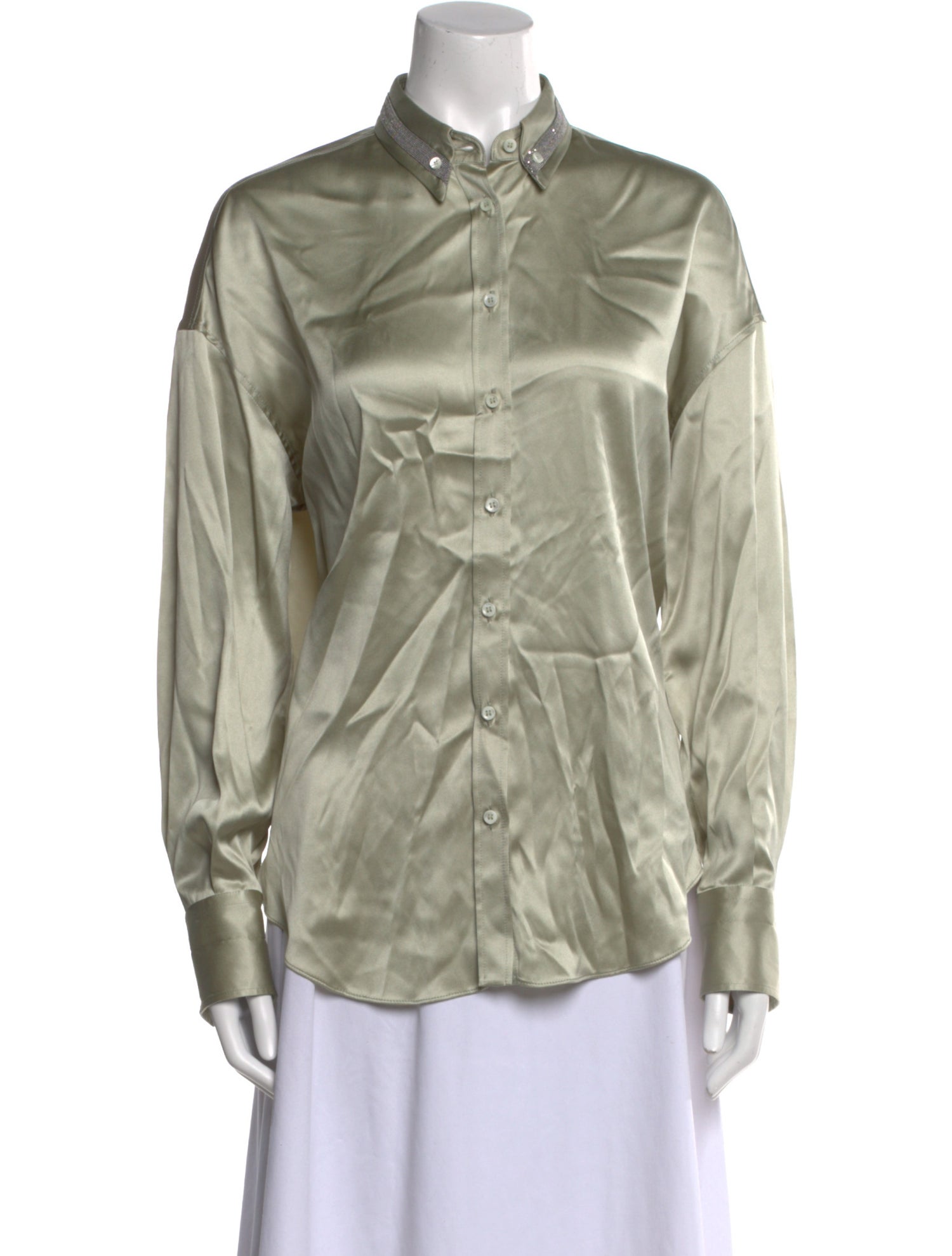 Brunello Cucinelli Silk Long Sleeve Button-Up Top