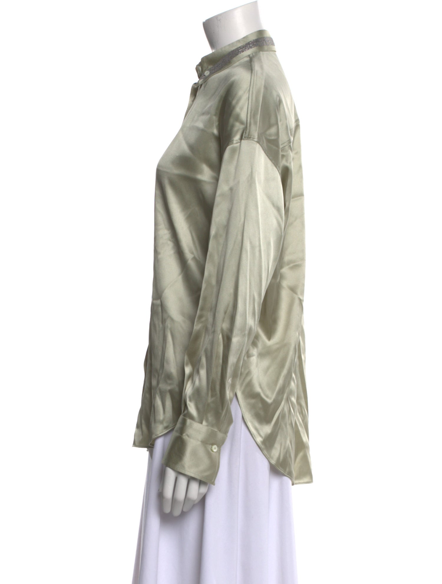 Brunello Cucinelli Silk Long Sleeve Button-Up Top