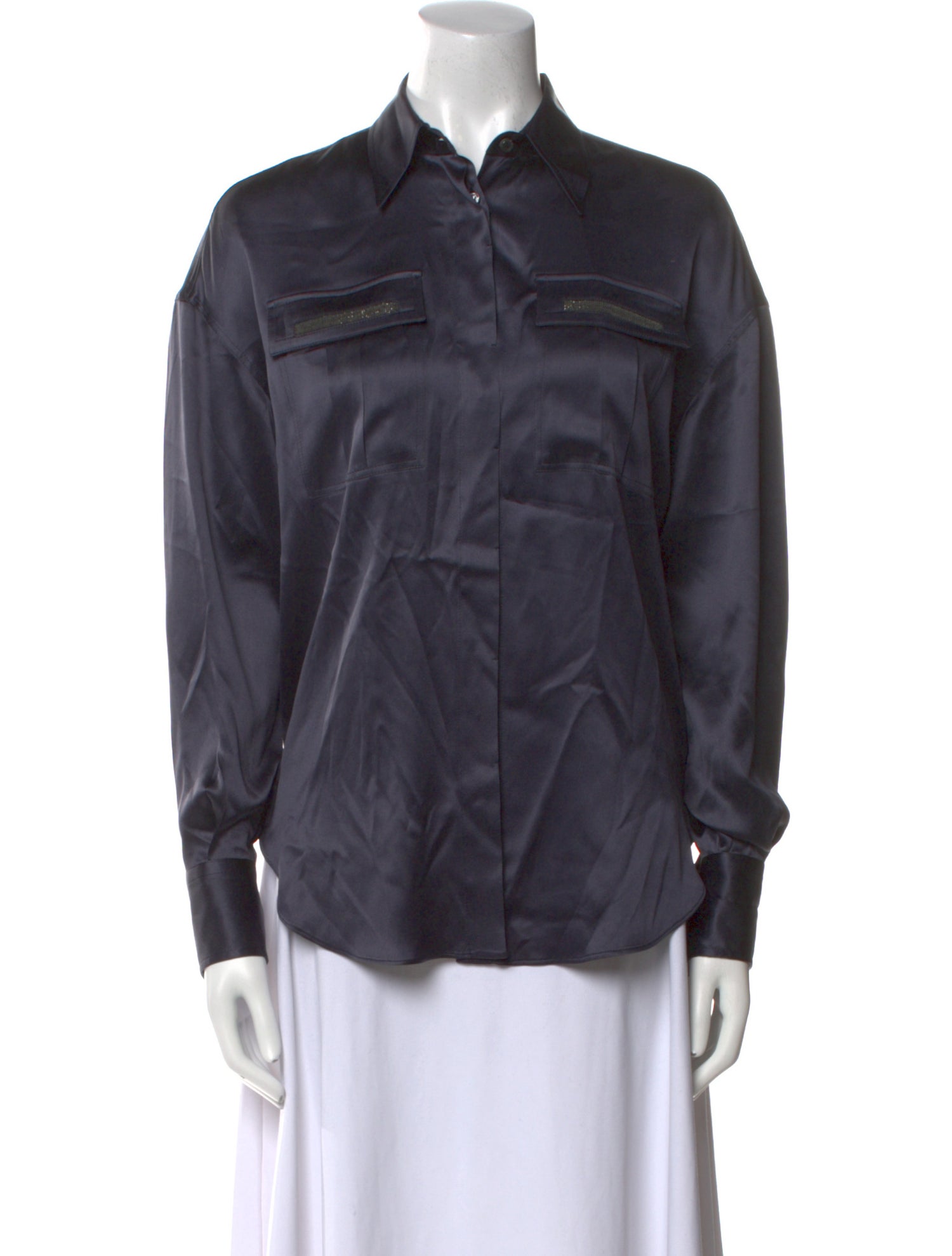 Brunello Cucinelli Silk Long Sleeve Button-Up Top
