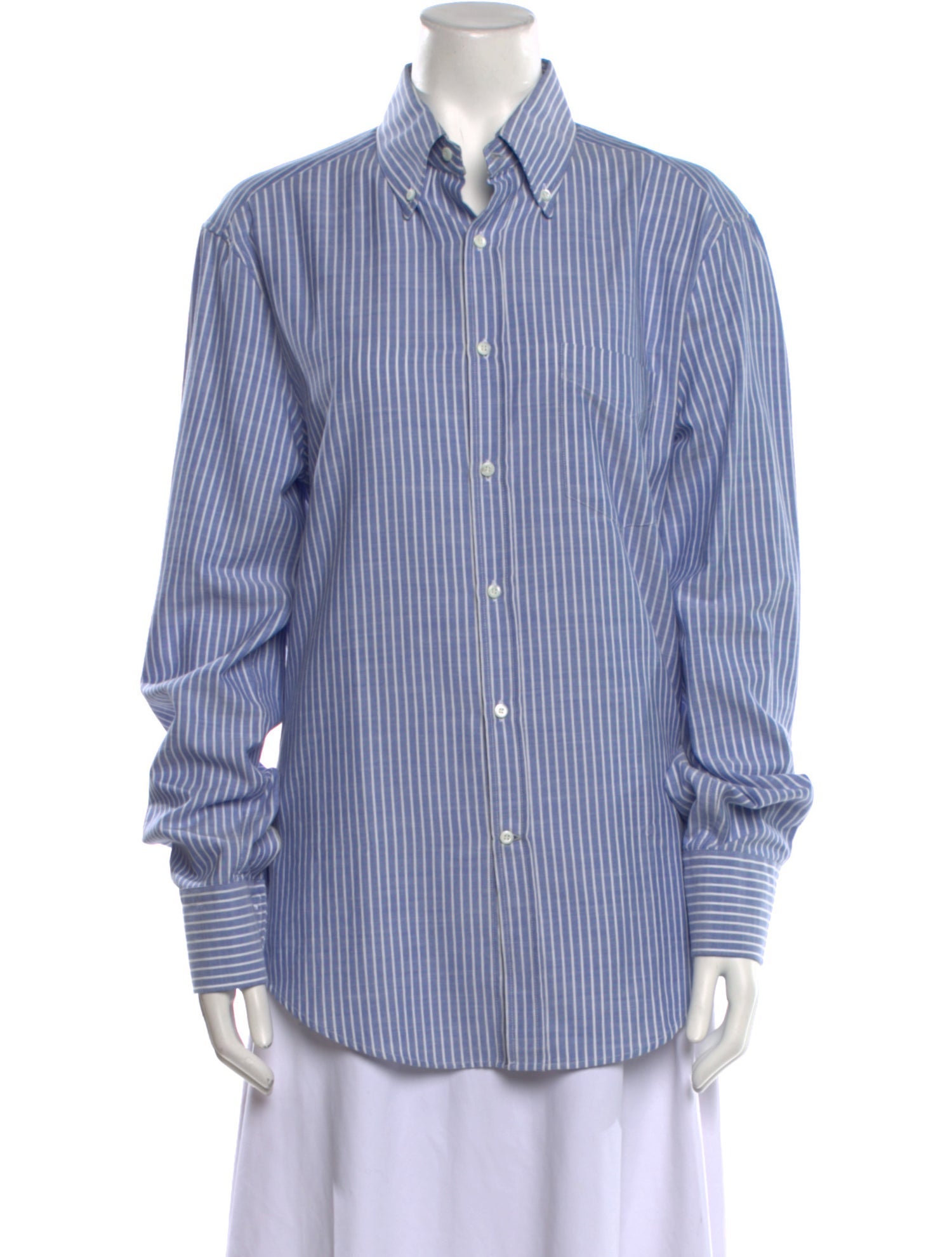 Brunello Cucinelli Striped Long Sleeve Button-Up Top