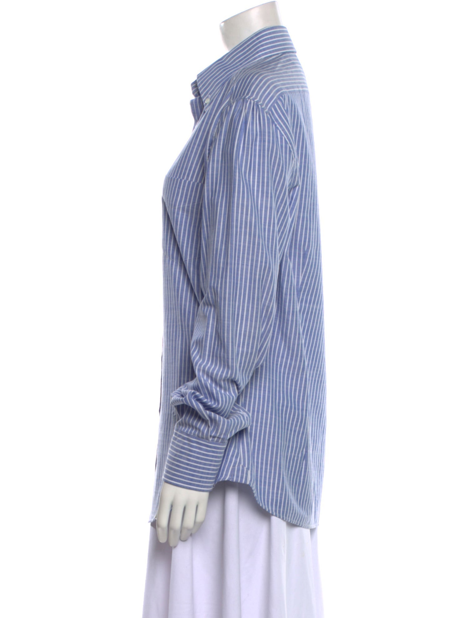 Brunello Cucinelli Striped Long Sleeve Button-Up Top