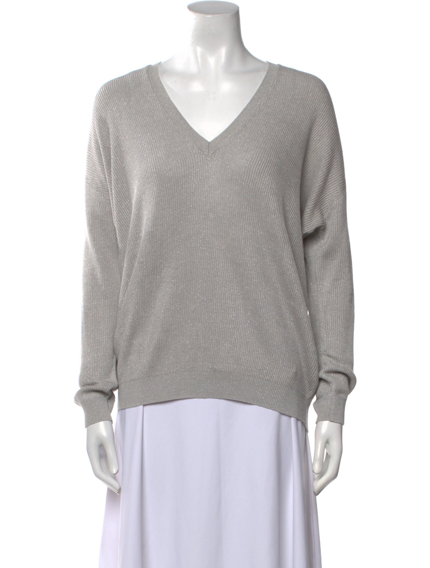 Brunello Cucinelli Linen V-Neck Sweatshirt