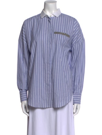 Brunello Cucinelli Striped Long Sleeve Button-Up Top