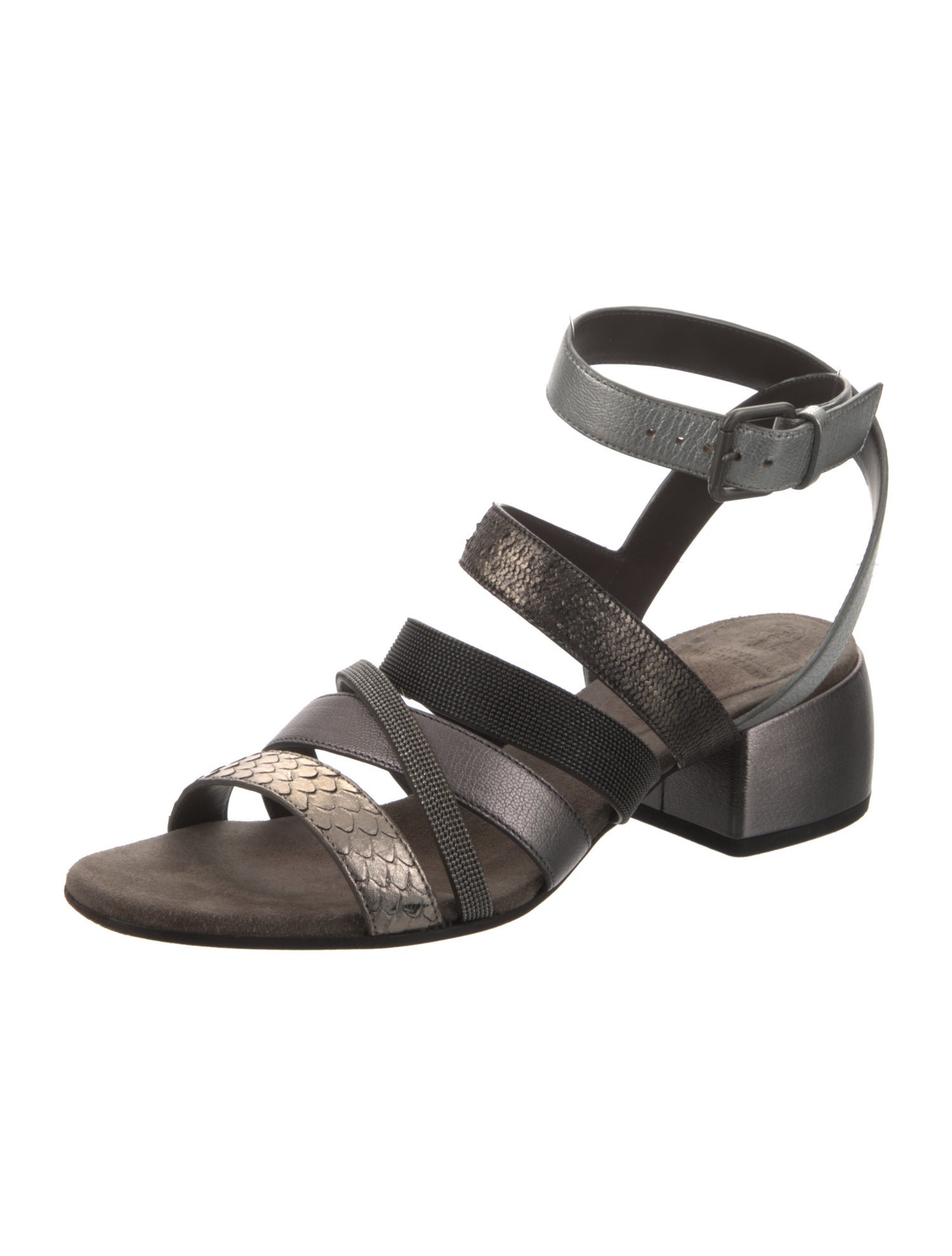 Brunello Cucinelli Leather Beaded Accents Gladiator Sandals