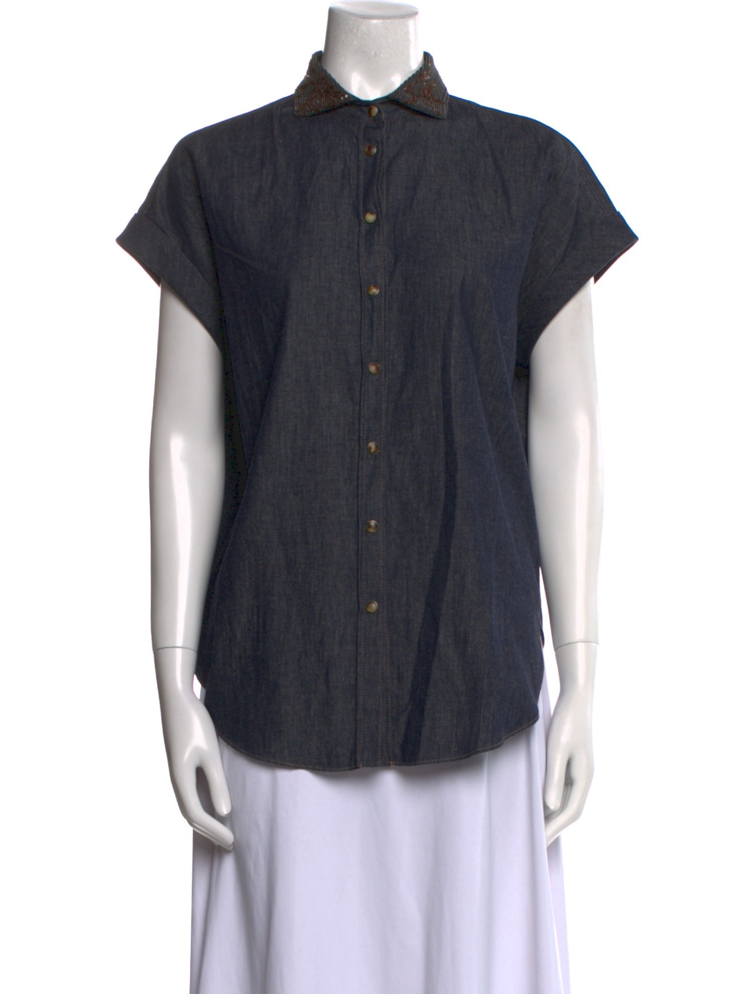 Brunello Cucinelli Short Sleeve Button-Up Top