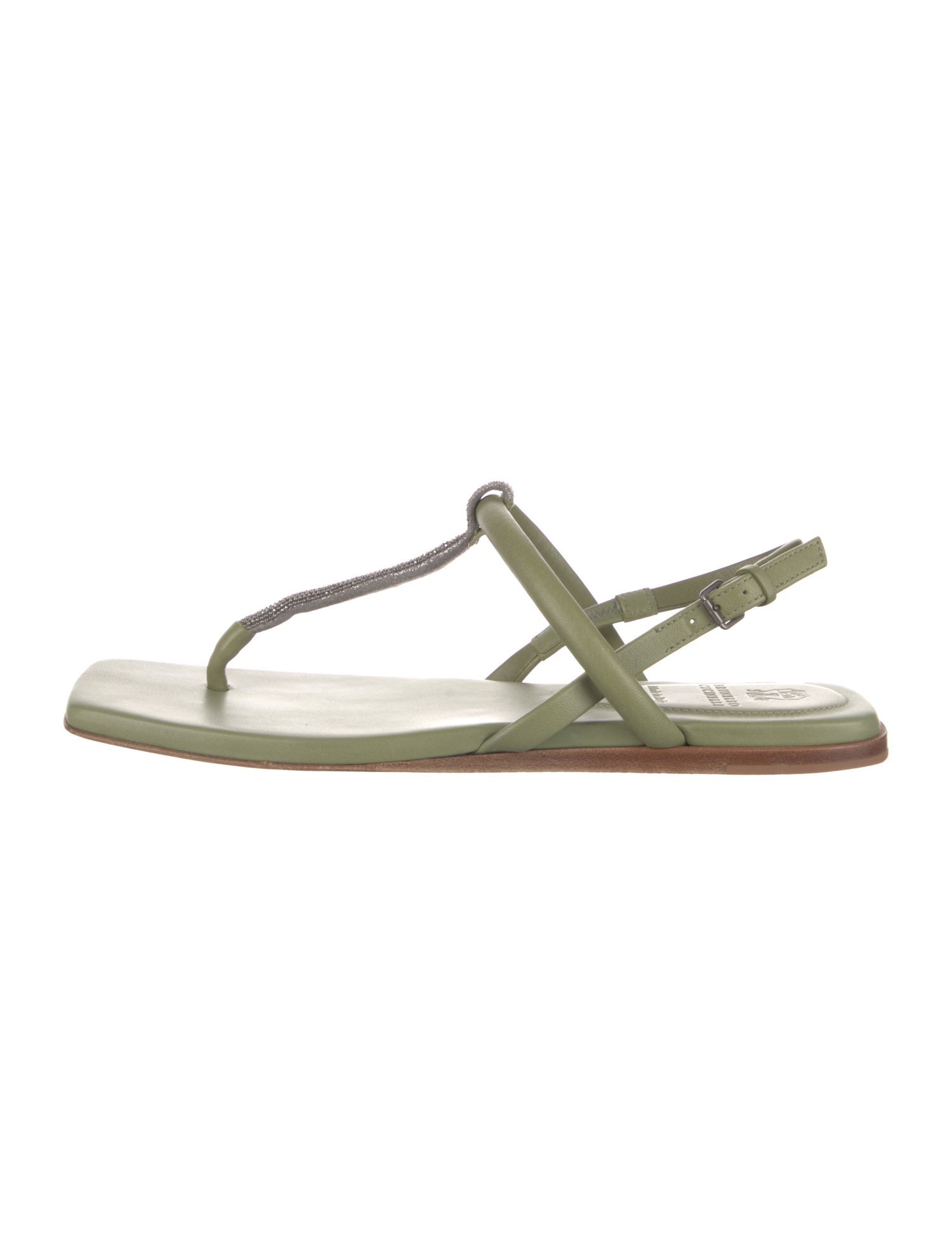 Brunello Cucinelli Monili Leather T-Strap Sandals
