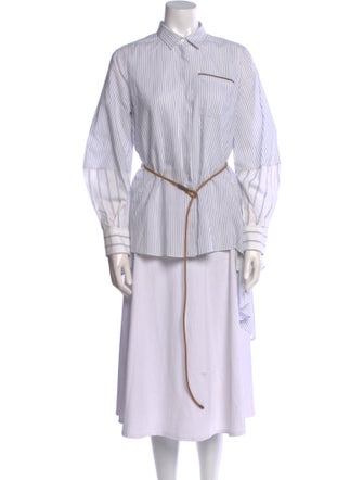 Brunello Cucinelli Striped Long Sleeve Button-Up Top
