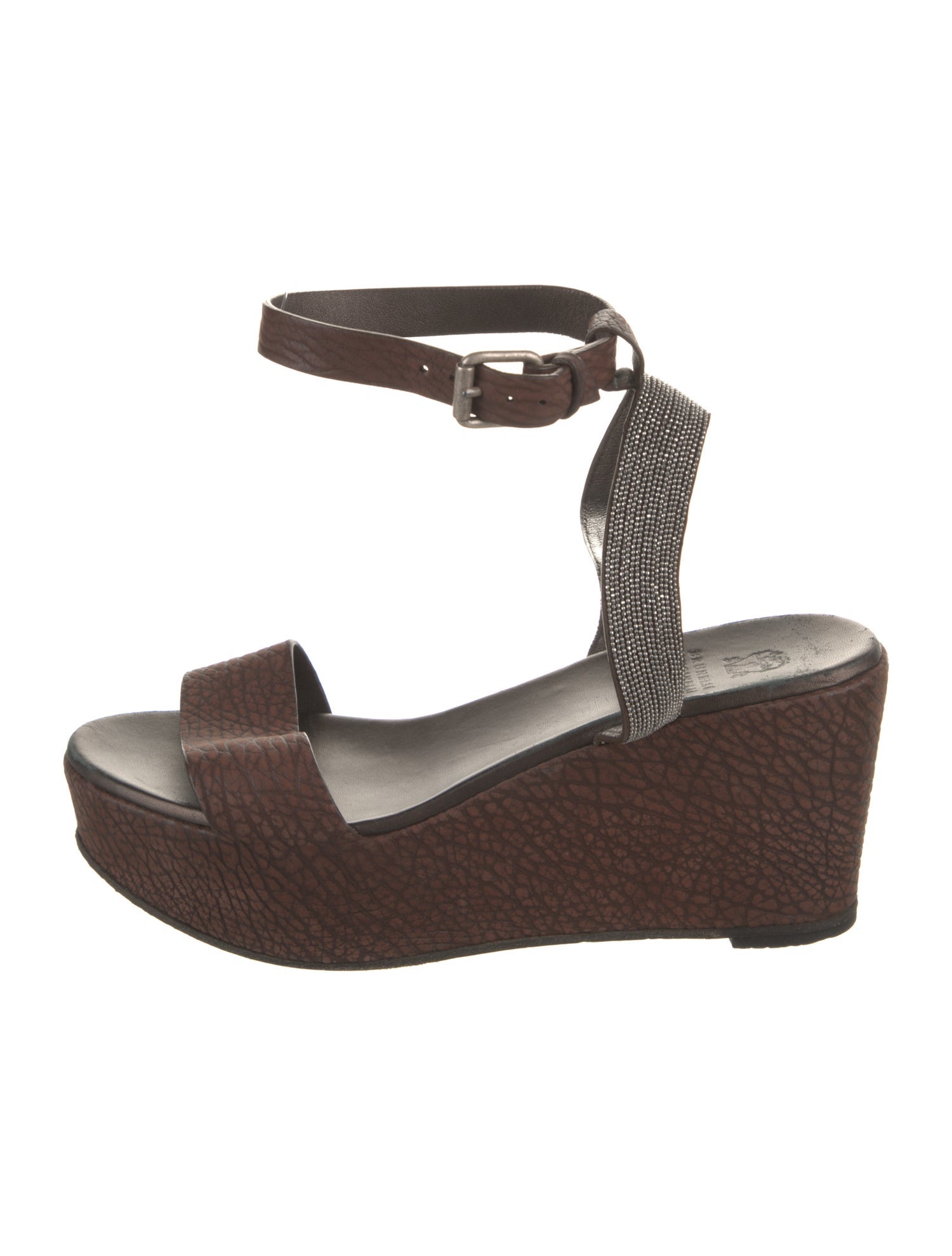 Brunello Cucinelli Embossed Leather Beaded Accents Sandals