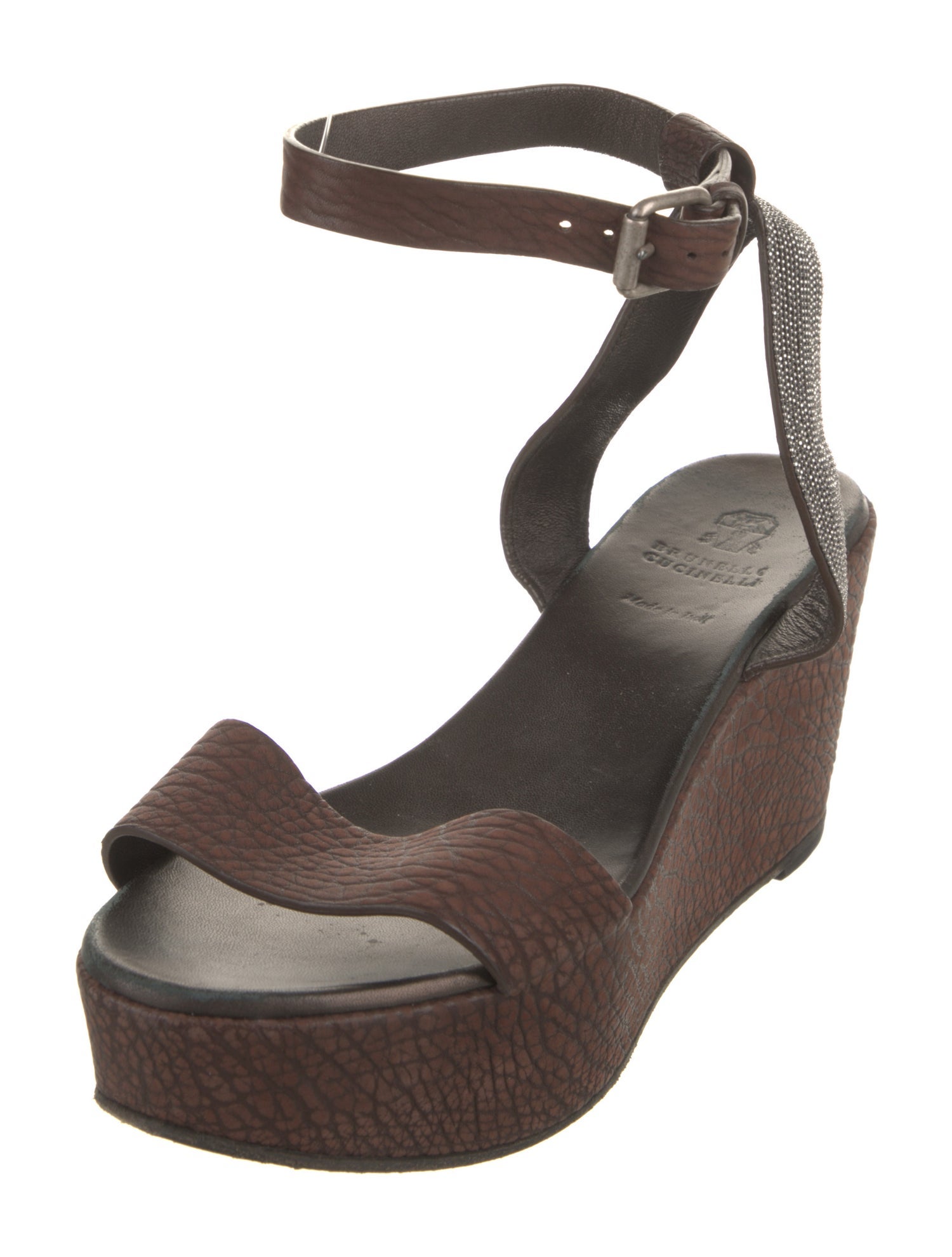 Brunello Cucinelli Embossed Leather Beaded Accents Sandals