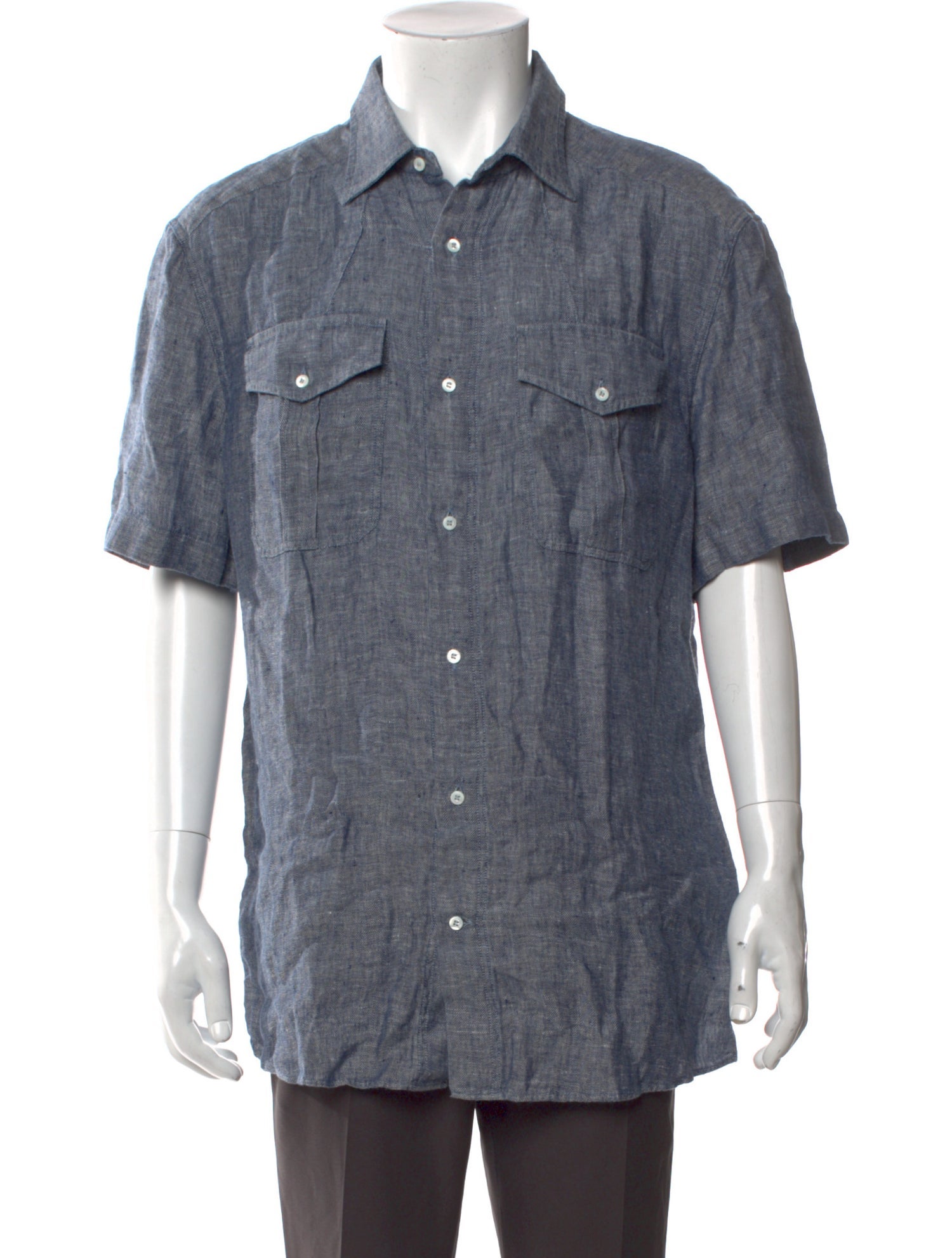 Brunello Cucinelli Linen Short Sleeve Denim Shirt w/ Tags
