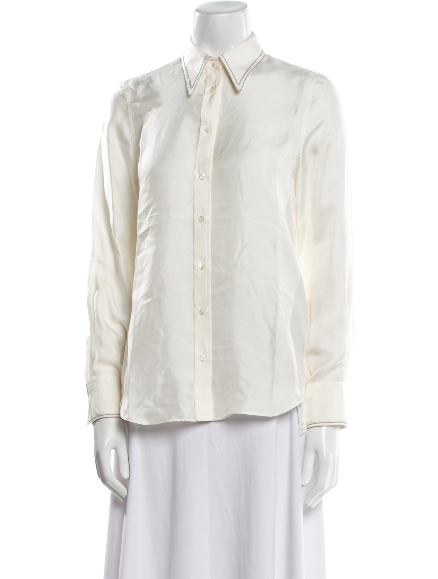 Brunello Cucinelli Silk Long Sleeve Button-Up Top