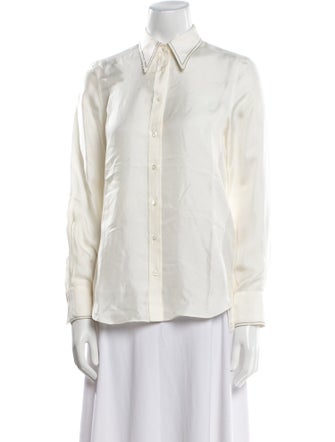 Brunello Cucinelli Silk Long Sleeve Button-Up Top