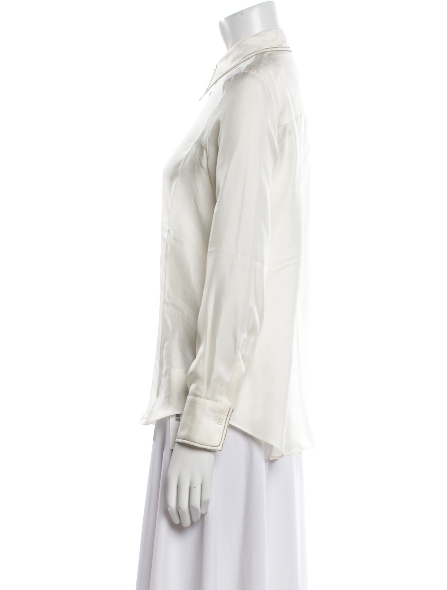 Brunello Cucinelli Silk Long Sleeve Button-Up Top
