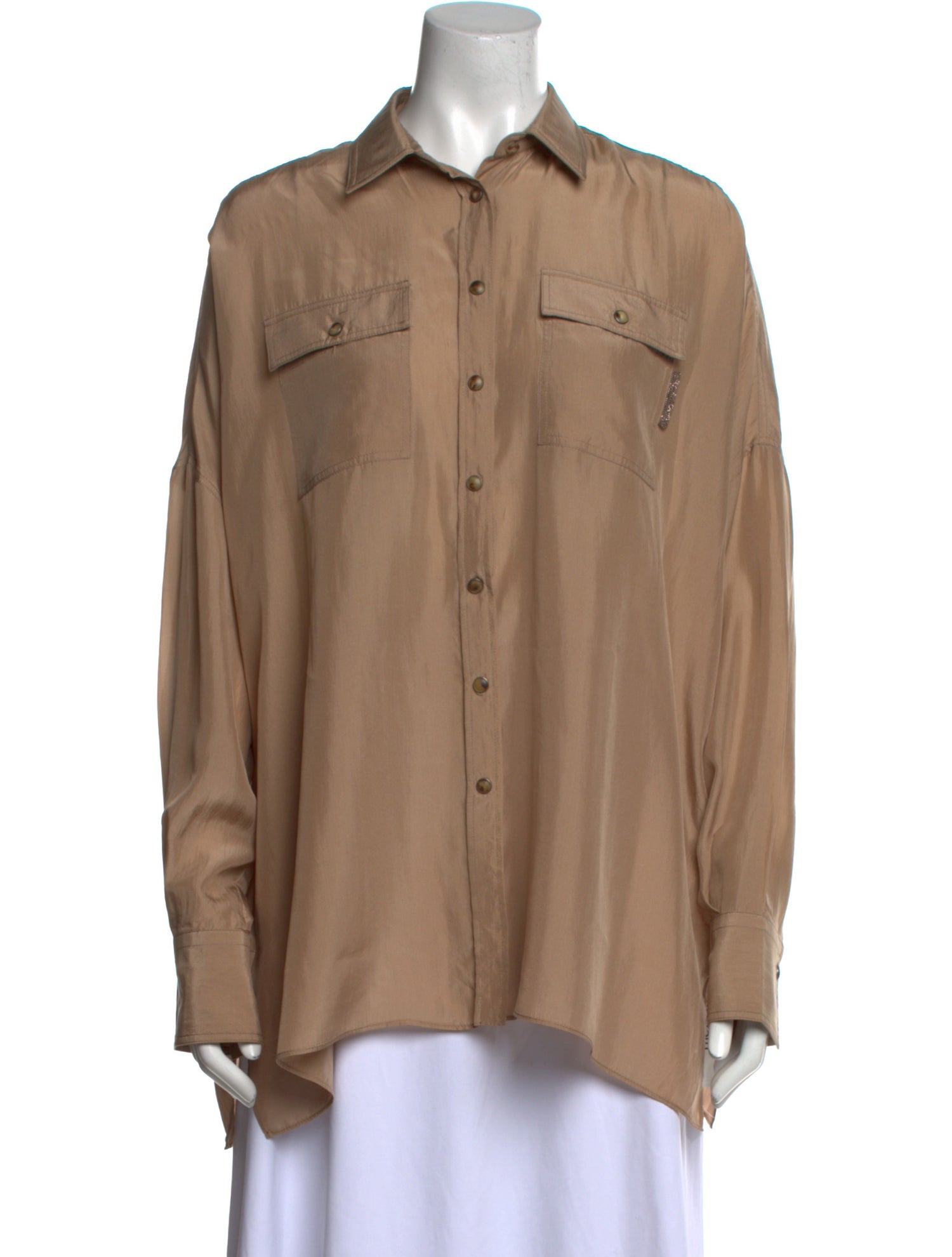Brunello Cucinelli Silk Long Sleeve Button-Up Top