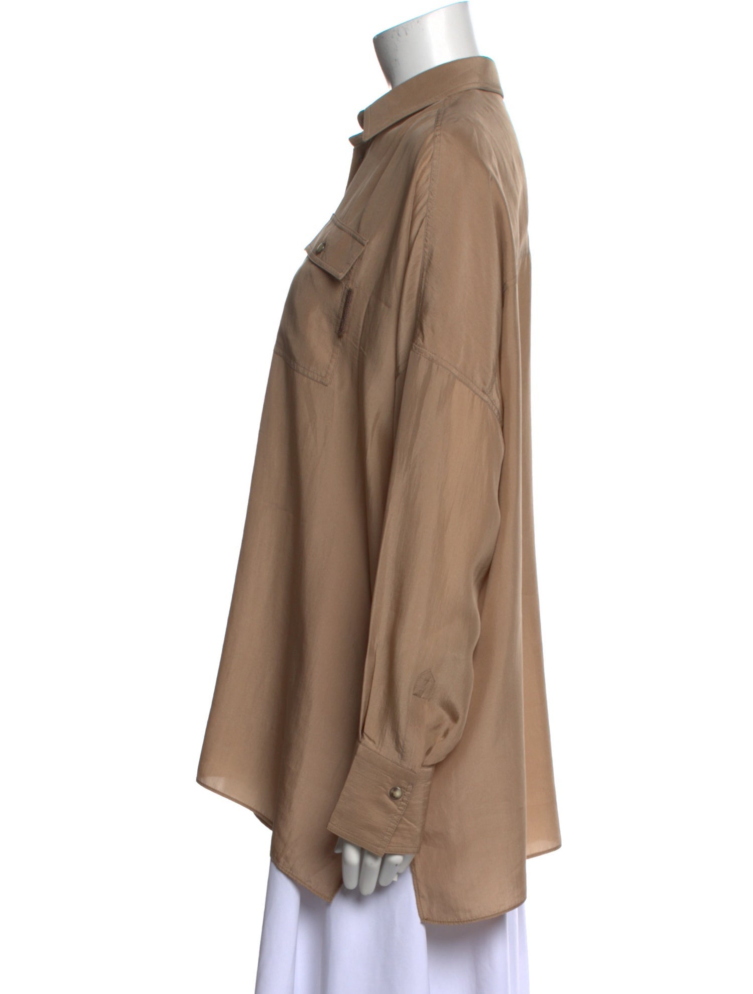 Brunello Cucinelli Silk Long Sleeve Button-Up Top