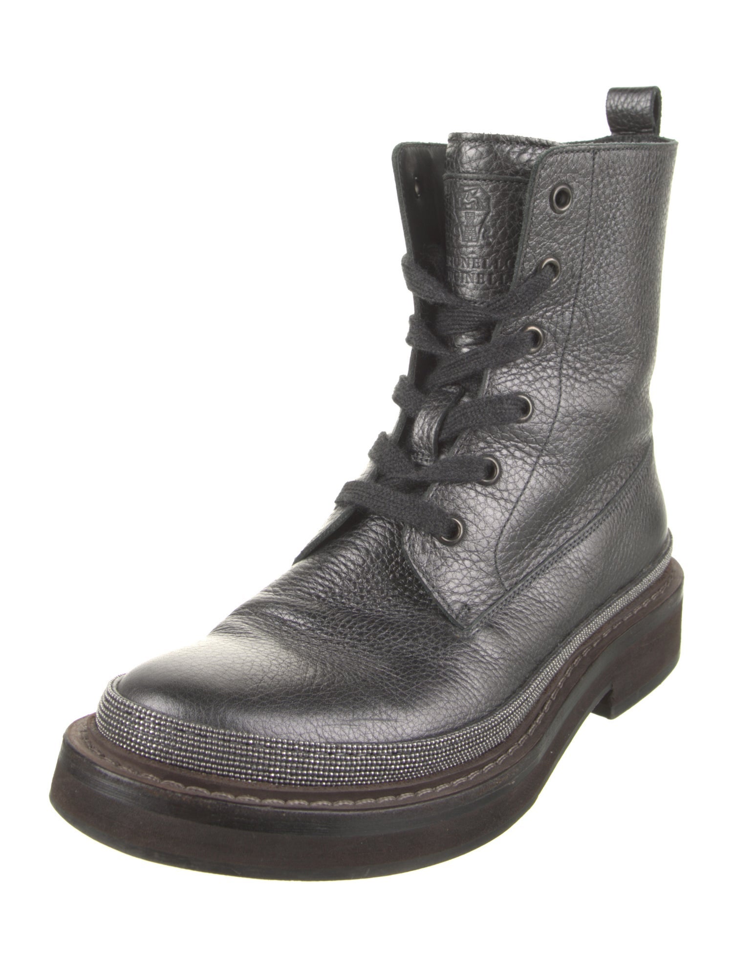 Brunello Cucinelli Monili Leather Combat Boots