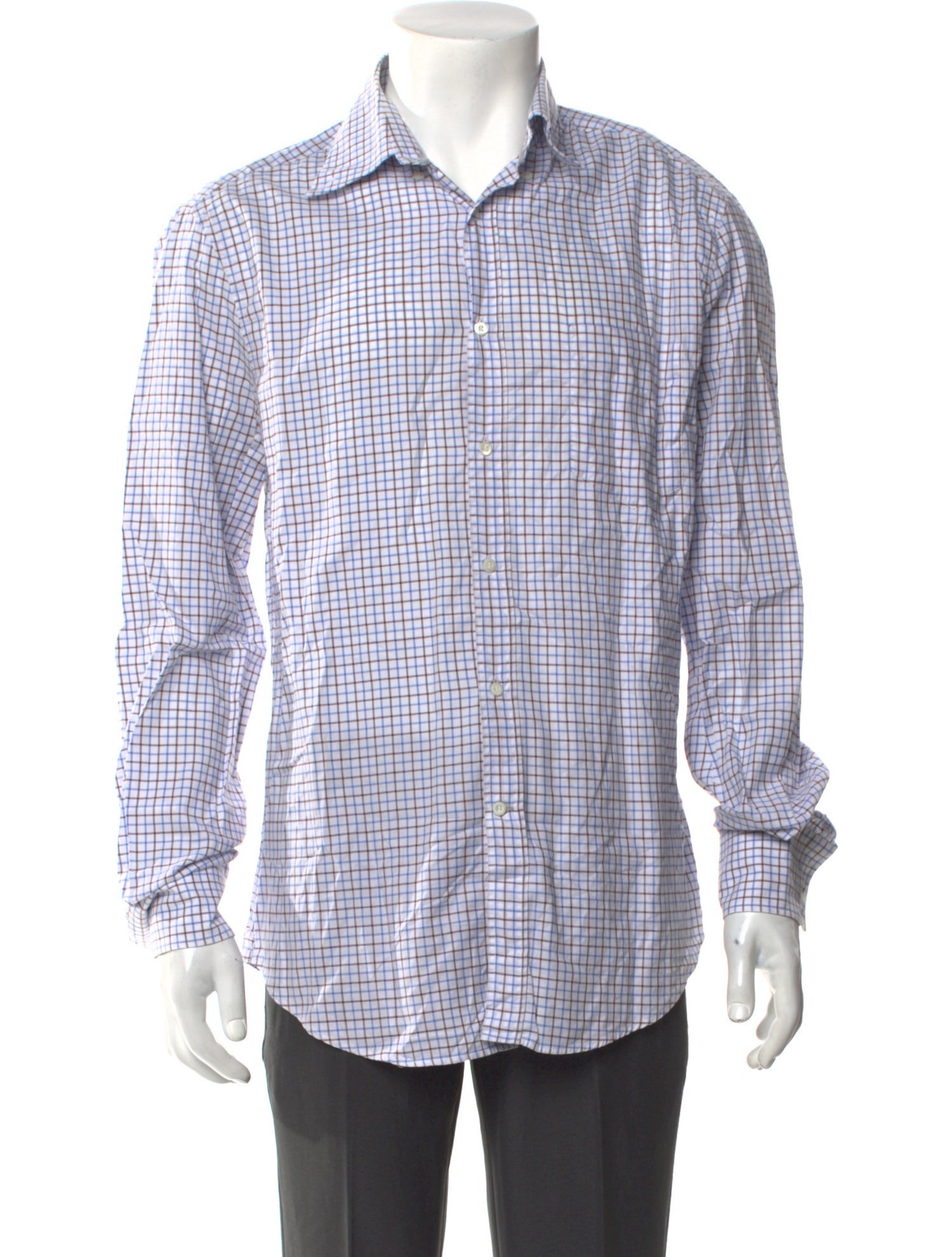 Brunello Cucinelli Plaid Print Long Sleeve Dress Shirt