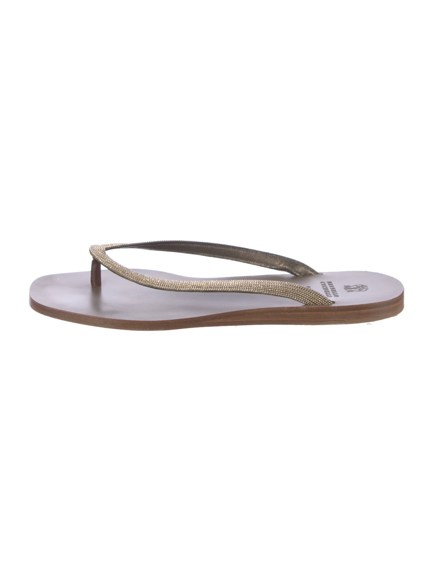 Brunello Cucinelli Monili Leather Flip Flops