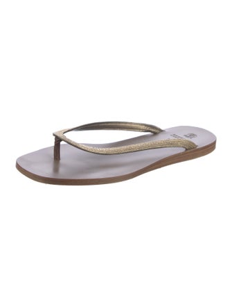 Brunello Cucinelli Monili Leather Flip Flops
