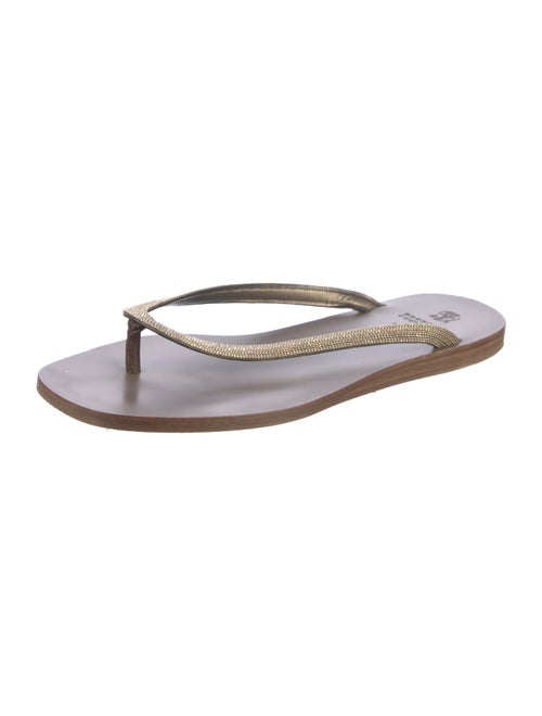 Brunello Cucinelli Monili Leather Flip Flops