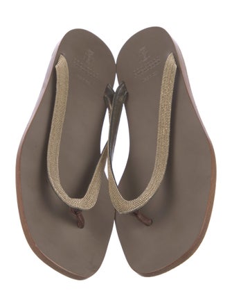 Brunello Cucinelli Monili Leather Flip Flops
